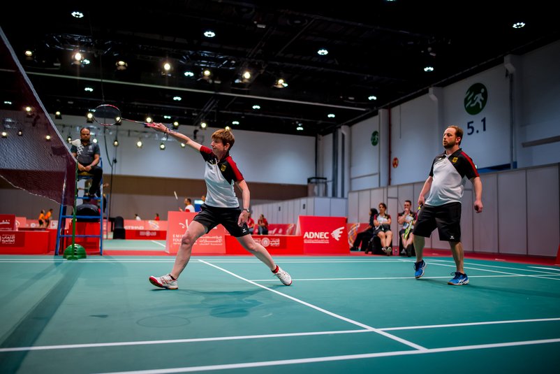 Special Olympics Weltspiele Abu Dhabi 2019, Badminton: Das deutsche Mixed-Doppel mit Doron Gaul und Nicole Bergmann.  Foto: SOD/Sascha Klahn